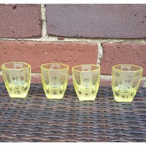4 Citrine Deco Cut Glass Shot Glasses
